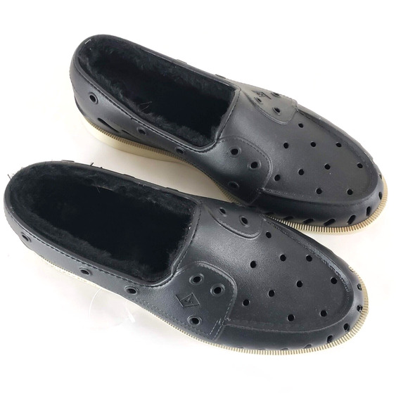 NEW!! Women Sperry SIZE 11 Black Authentic Faux Fur Float Boat Shoe Slip On - Picture 10 of 12